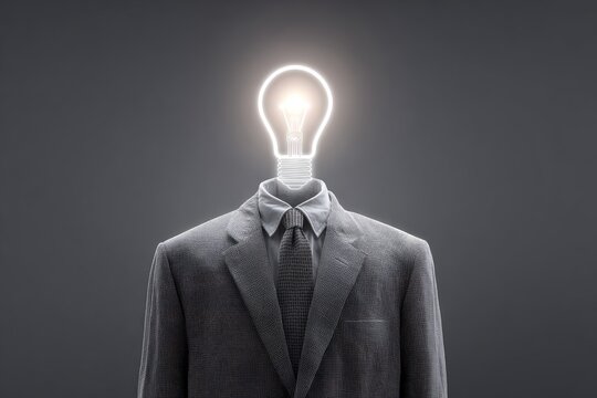 Man with Light Bulb Head Symbolizing Innovation and Ideas.