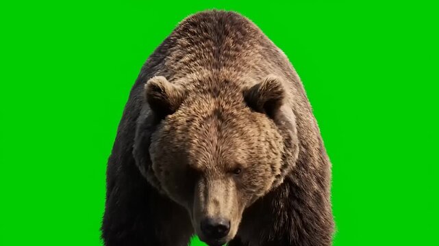 A close-up shot of a brown bear on a green screen background, perfect for compositing into various scenes