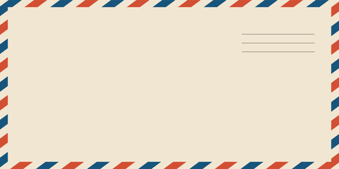 Obraz premium Airmail envelope frame. Commercial envelope. International vintage letter border. Retro air mail postcard with blue and red stripes. Blank correspondence paper template.eps,10