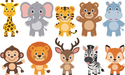 Fototapeta premium Cute Cartoon Safari Animals illustration