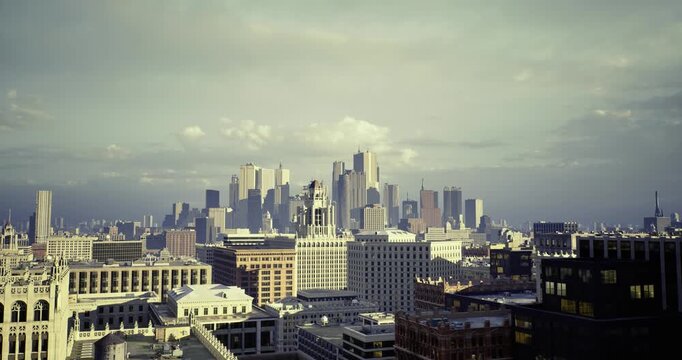 Midday cityscape featuring vibrant rooftops and busy streets, Sundrenched city horizon displaying active rooftops and bustling traffic below