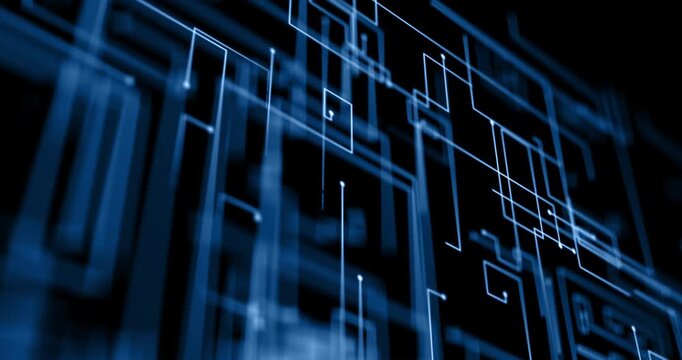Blue Digital Circuit Network Abstract Background Representing Technology, Data Flow And Electronic Connections