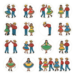 Fototapeta premium Brazilian Festa Junina dancing couple icons
