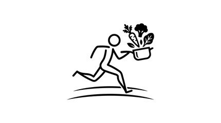 Fototapeta premium Cooking Concept Running Person with Pot of Vegetables