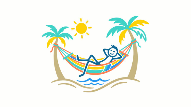Relaxing Stick Figure in Hammock on Tropical Beach