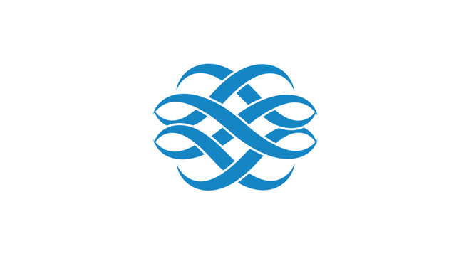 Blue intertwined curved lines symbol.