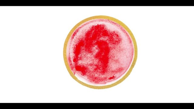 Red circles with gold accents and copy space.Animated watercolor design