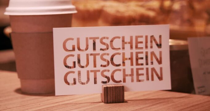 Gift voucher on bakery counter
