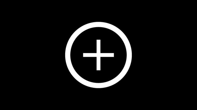 Minimalist white plus sign within double circles, animated UI element for addition or medical help.