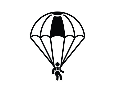 Parachute and skydiver vector icon, jump, sport