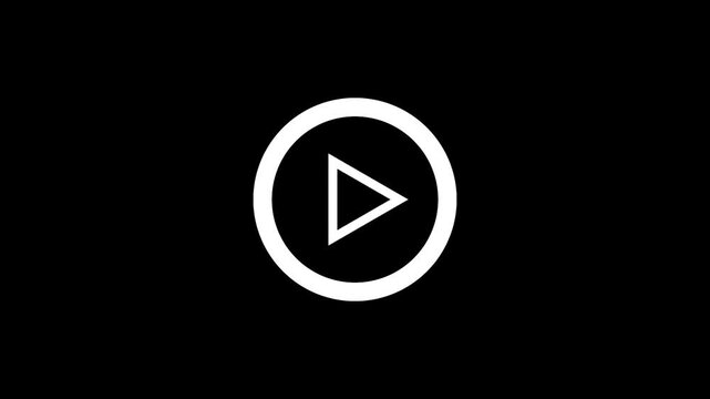 Minimalist white play button icon with animated circular rings on black background. Clean UI video player element.