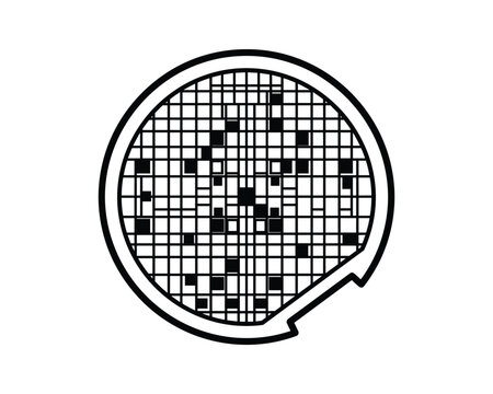 Silicon wafer pattern, microchip fabrication with grid and notch, black and white