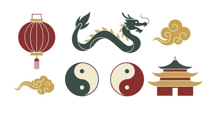 Chinese cultural symbols and traditional elements collection. © art.Co