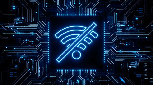 No Wi-Fi Signal Icon on Circuit Board Background