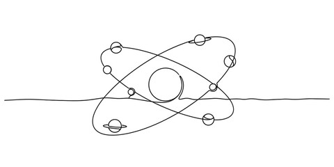 Minimalist continuous single line drawing of a solar system with planets orbiting a central sun © Sojib