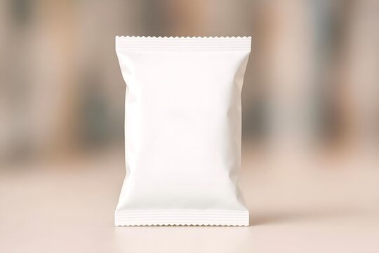 Blank mockup for snack packaging, blured background