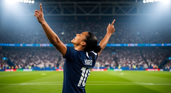 Female Professional Soccer Player Celebrates Winning Goal Victory