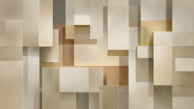 Geometric Harmony: An abstract composition of layered rectangular and square blocks in neutral tones, creating a sense of balance, depth, and modern elegance.