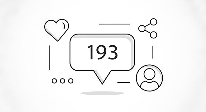 Black and white illustration depicting social media engagement with a speech bubble displaying the number 193