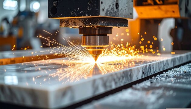 Industrial machine cutting metal with sparks