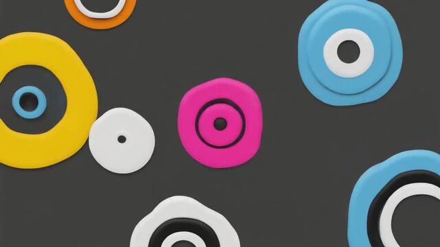 Abstract and Colorful Circular Shapes with Negative Space on a Dark Background