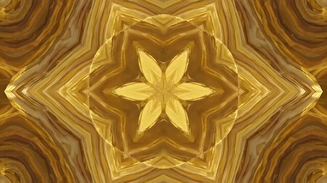 Abstract golden star shape with symmetrical patterns and textures in a repeating design