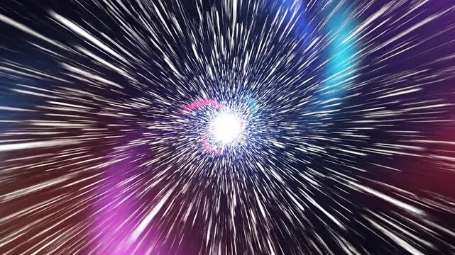 Abstract hyperspace jump with bright light streaks and colors