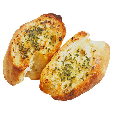 ガーリックトースト 手作り 自家製 2個 白背景 切り抜き（Homemade garlic toast, two pieces isolated on white background）