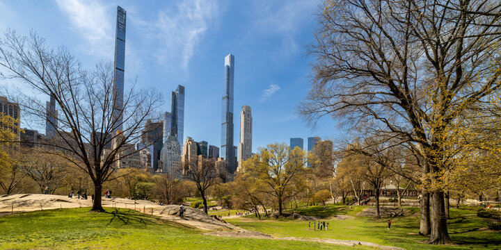 Central Park Panorama with Billionaires Row Skyline in Spring