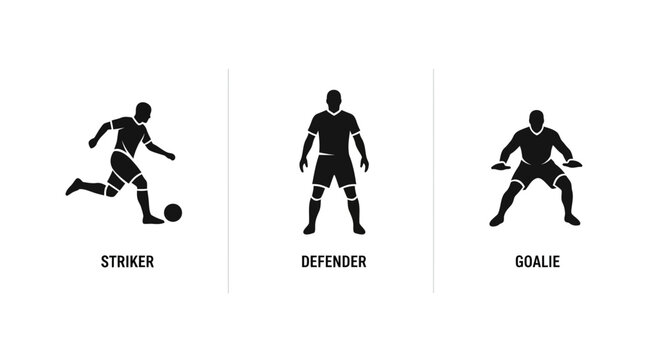 Soccer Player Silhouettes: Striker, Defender, Goalie Icons