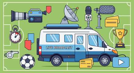 Live Broadcast Van, Soccer Field, Equipment for Sports Media Coverage © ANAK