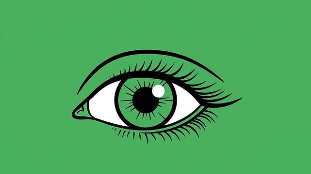 An illustrated eye with long eyelashes, a simple design on a vibrant green background