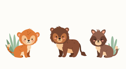 Naklejka premium cartoon vector illustration set of wild animals on white background