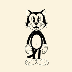 Obraz premium cute cartoon vector illustration of vintage cat on plain background