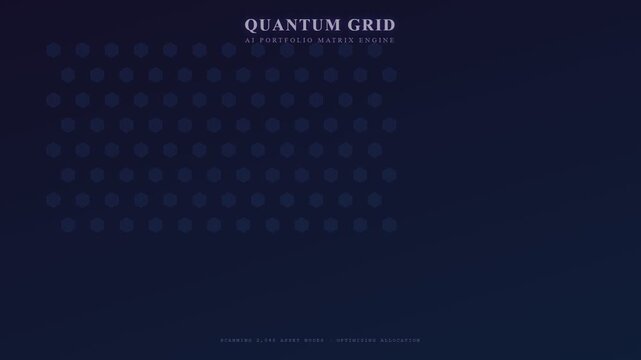 An advanced AI financial advisor interface featuring a shimmering hexagonal matrix that pulses with purple light to simulate complex data processing in a dark digital space