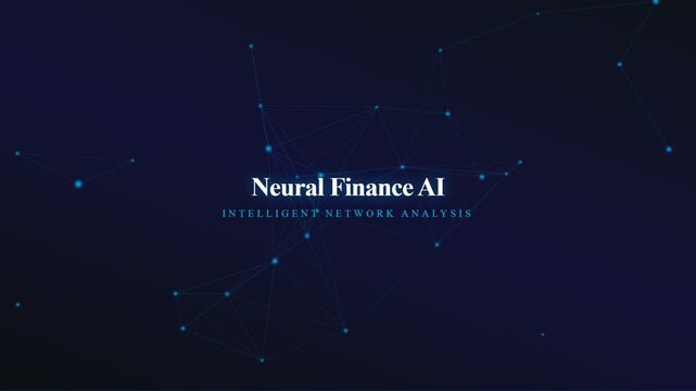 An sophisticated AI financial advisor interface featuring a pulsating neural network of connected nodes glowing against a deep navy blue digital void for futuristic corporate presentations