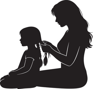 Silhouette of mother braiding daughter's hair for Mother's Day 