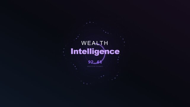 An innovative AI financial advisor interface manifests an accelerated quantitative ascent of wealth intelligence percentages amidst a glowing neon purple holographic HUD against a obsidian backdrop