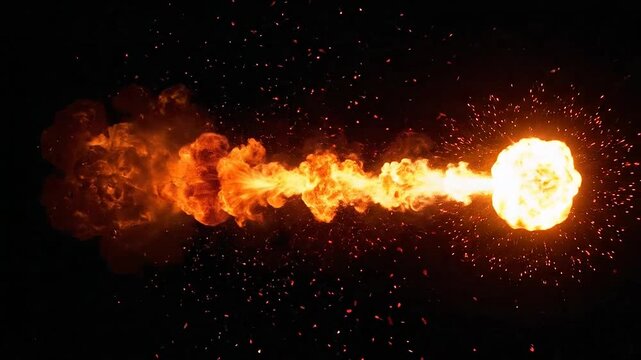 A bright explosion with sparks and flames against a dark background, creating a dramatic effect