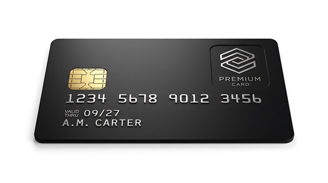 Matte black premium credit card logo design isolated on white