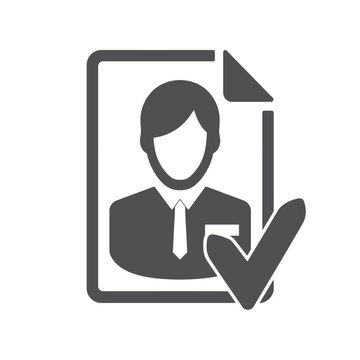 Job application approved. An icon represents a person inside a document, with a check mark indicating approval