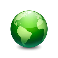 Obraz premium A green Earth globe with a shiny surface, showcasing continents. It represents the concept of global environmental awareness, sustainability and the beauty of planet Earth.