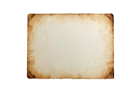 Vintage aged paper sheet with burned stained edges and torn corners, old parchment texture on transparent background