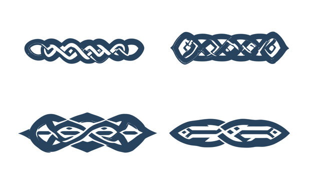 Four stylized Celtic knot designs in dark blue, arranged on a white background, perfect for decorative use