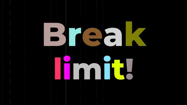 Animated multicolored text Break limit appearing on a black background with subtle dashed lines. Gym motivation words
