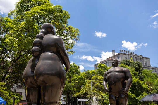 Medellin, colombia april 12, 2026, botero square fernando botero sculptures in botero plaza medellin colombia