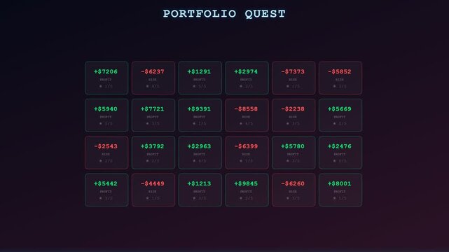 An innovative interface for gamified financial learning showcases a digital dashboard where a glowing cyan light beam scans through various profit and loss metric cards