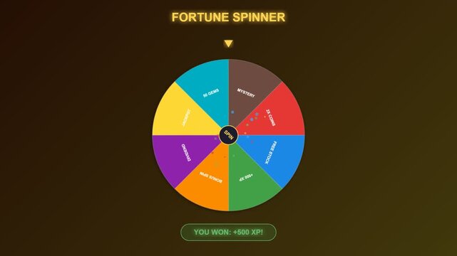 An interactive interface featuring gamified financial learning employs a luminous spinning wheel of fortune to award diverse assets including virtual dividends and stocks for educational engagement