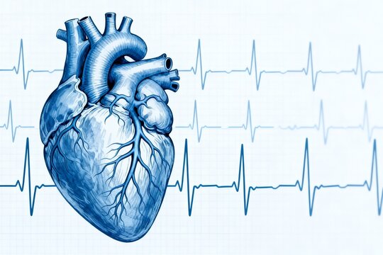 Human heart anatomy with ECG graph
