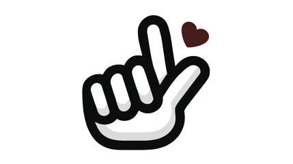 Obraz premium Cute cartoon hand showing finger heart gesture with a small brown heart, a popular love and appreciation symbol on a white background.